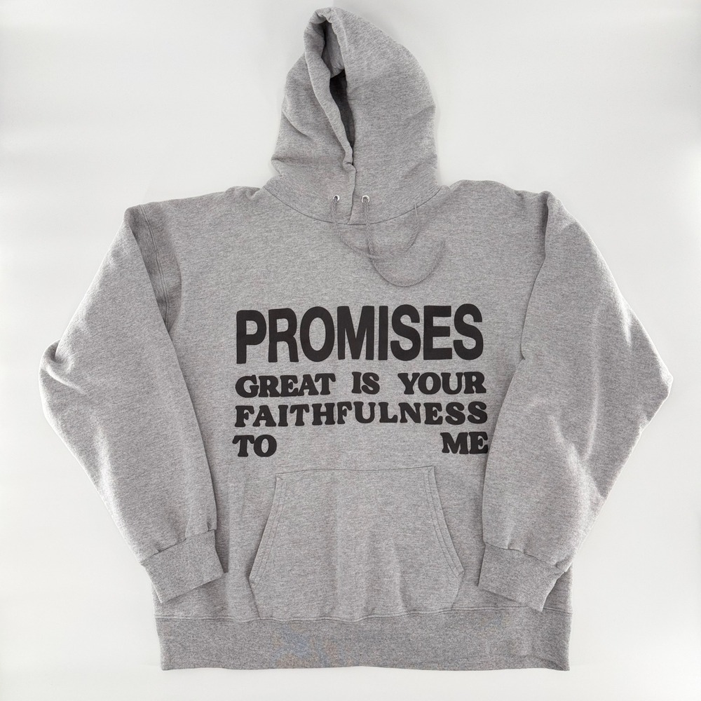 HANES PROMISES GREAT IS YOUR FAITHFULNESS TO ME Gray Graphic Hoodie Large